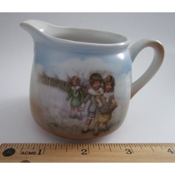 Vintage Hand Painted Porcelain Creamer - Germany 238 Signed - Children in Field - Picture 11 of 11